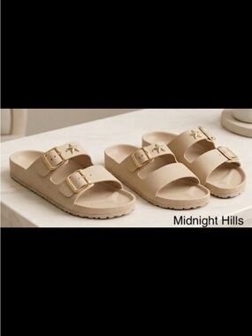 Beige Double-Strap Buckle Sandals